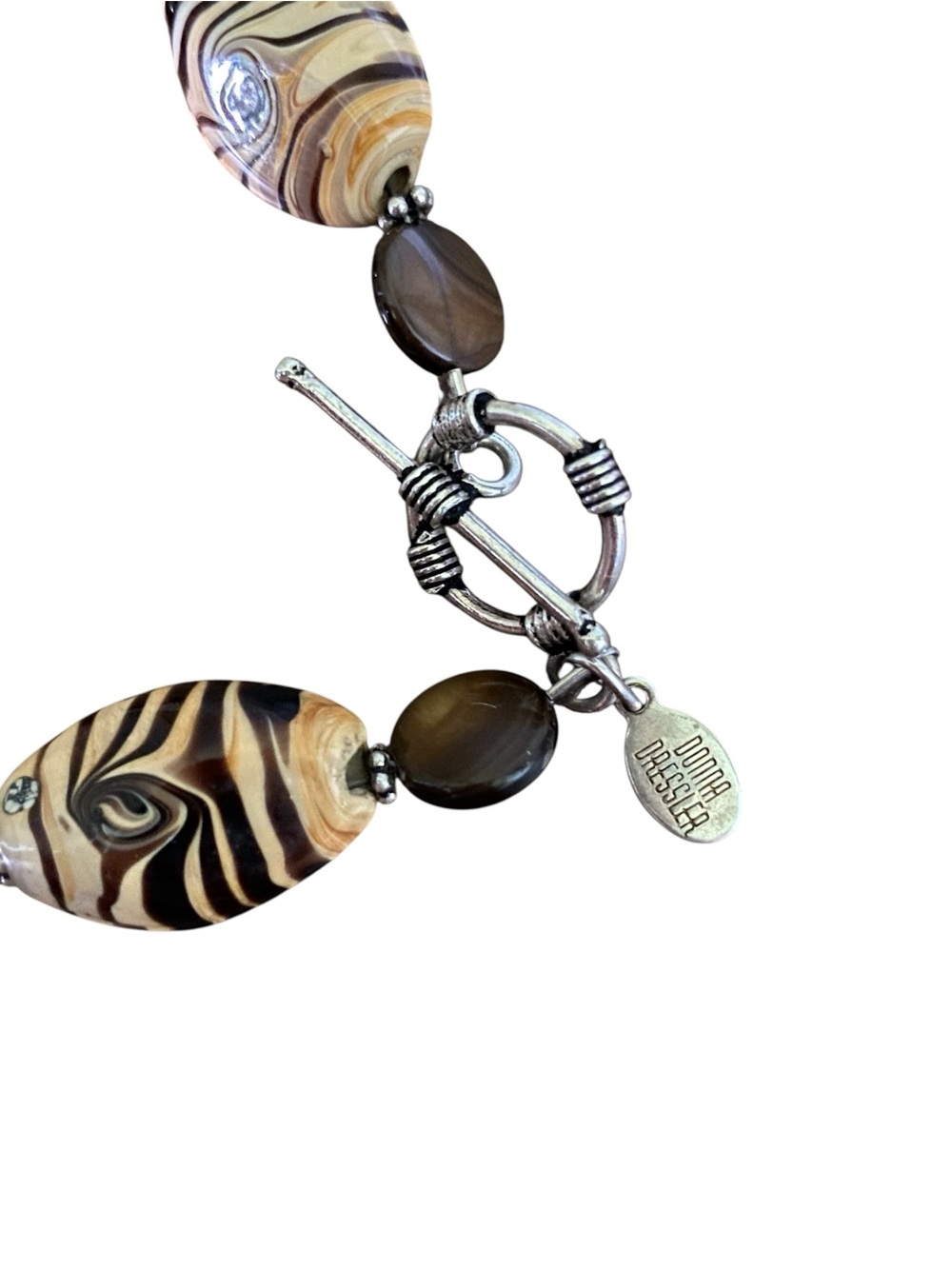 Donna Dressler Sterling Silver Agate Tigers Eye Bracelet Chocolate Brown Swirl - Picture 4 of 8
